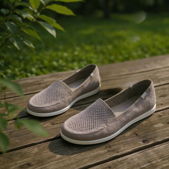 BOBS from Skechers Taupe Slip On Knit Memory Foam Shoe Size 7 - Picture 1 of 7